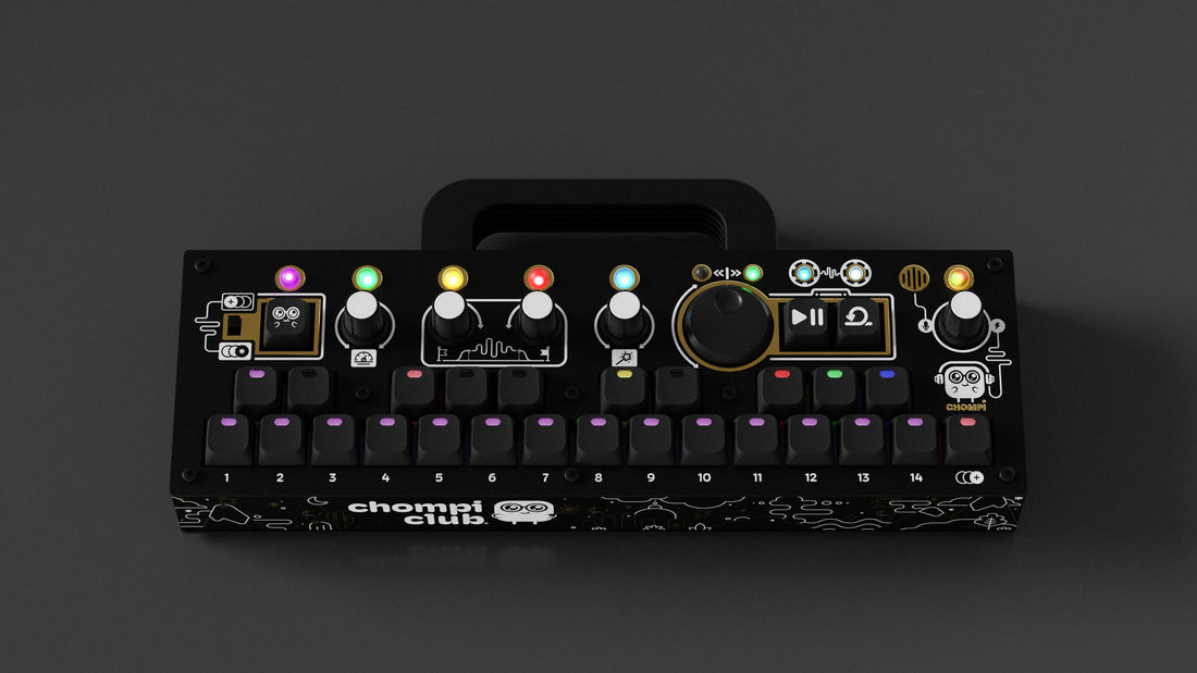 CHOMPI Midnight Edition Device Render - Top View (on dark background)