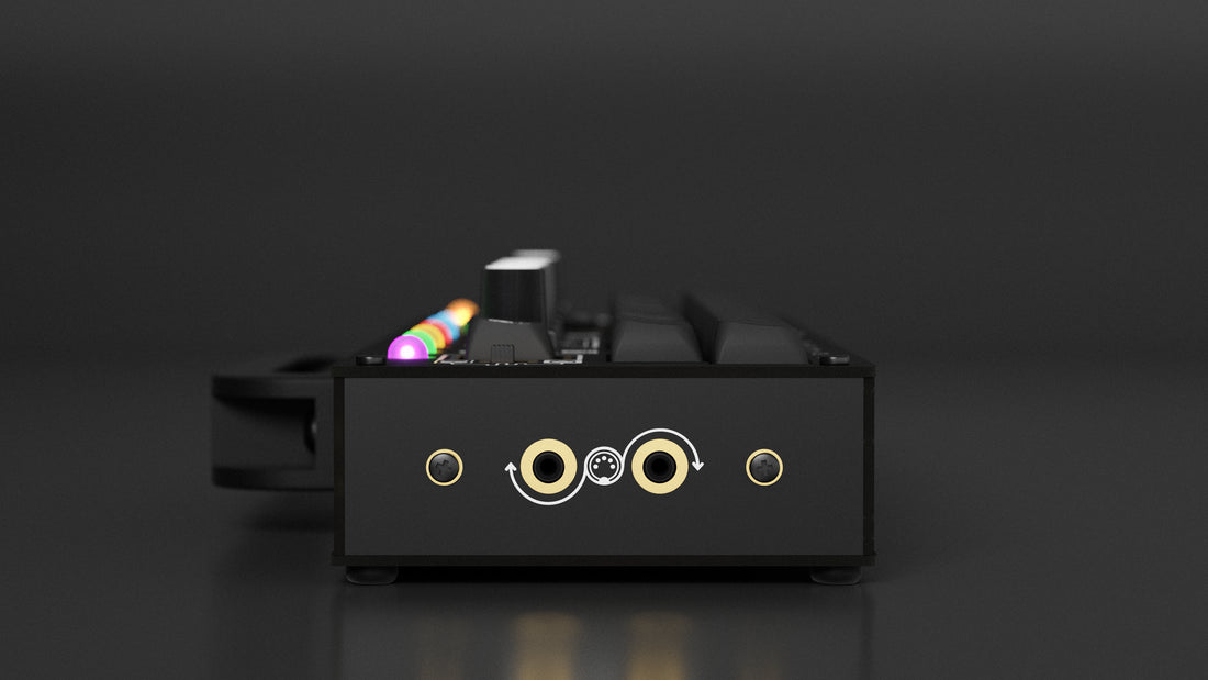 CHOMPI Midnight Edition Device Render (on dark background) - Left Panel (MIDI)