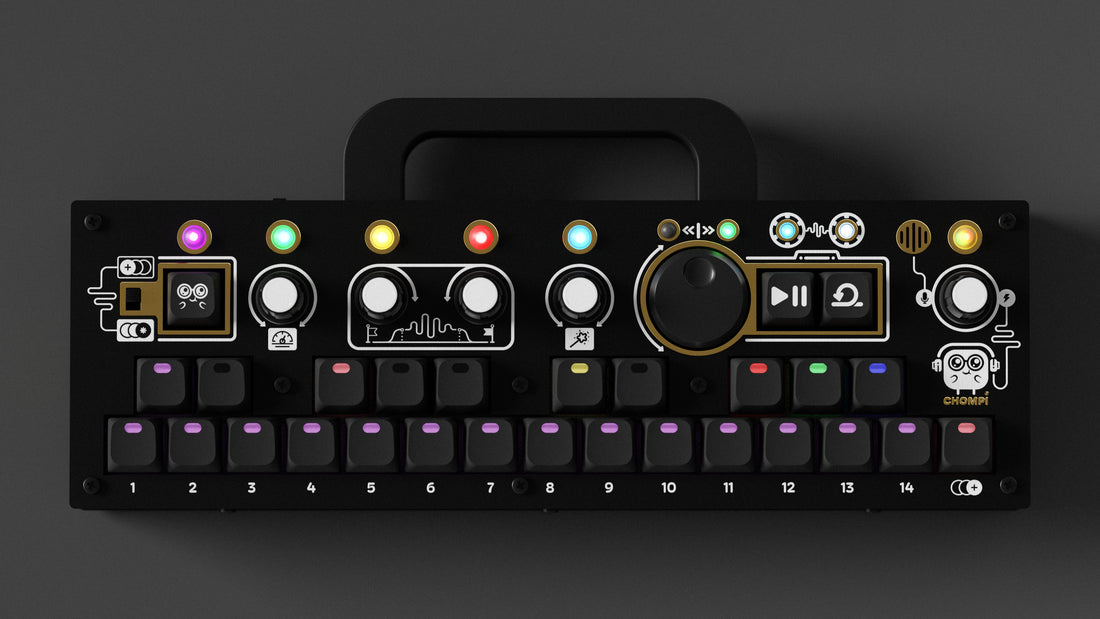 CHOMPI Midnight Edition Device Render (on dark background) - Top Panel & LED Shift Menu
