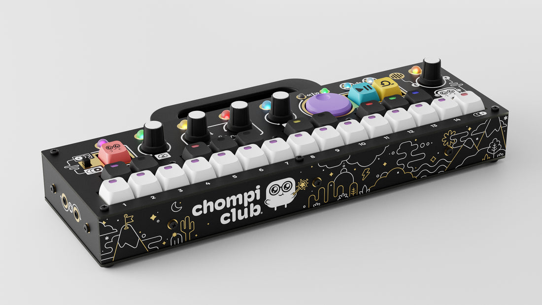 Classic BOBO Keycap Set on CHOMPI device - Angle view