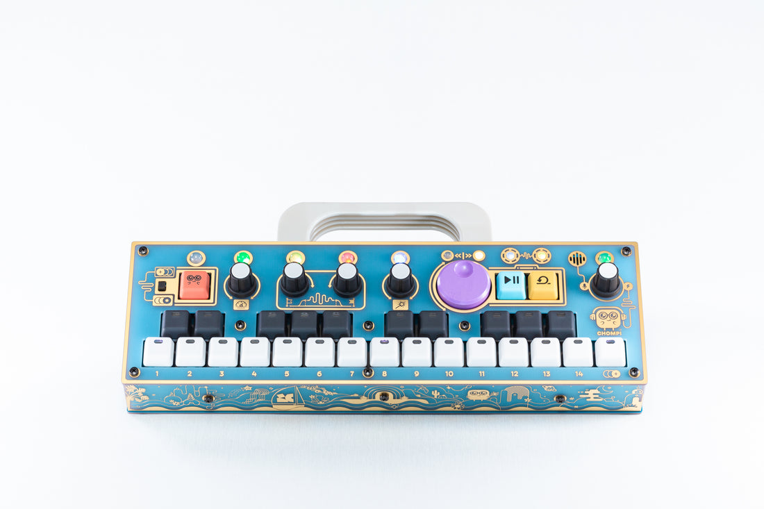 Treasure Island CHOMPI: lagoon blue panels with Chase Bliss x CHOMPI graphics