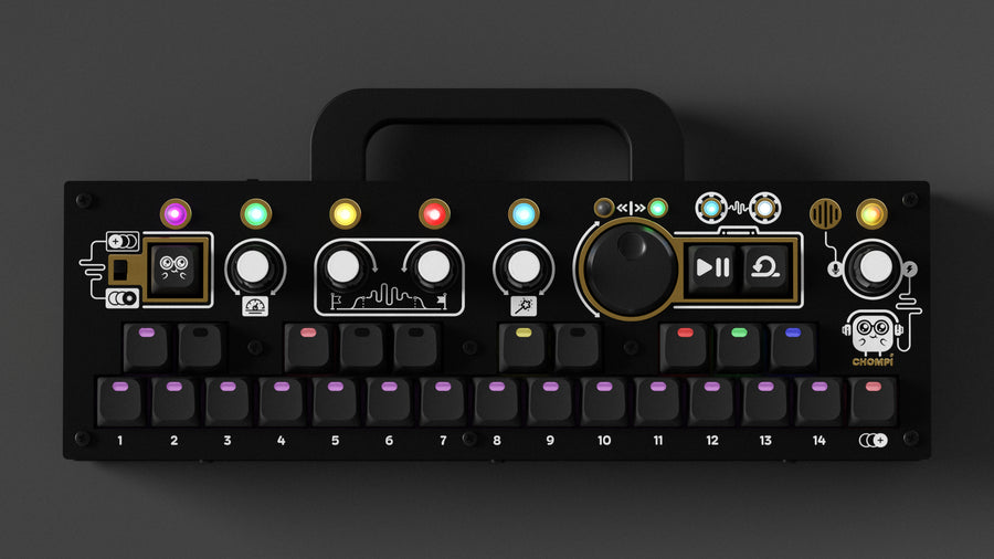 CHOMPI Midnight Edition Device Render (on dark background) - Top Panel & LED Shift Menu 