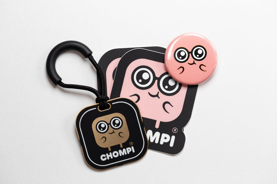 CHOMPI Club Swag Pack - 1  Black Keychain, 2 CHOMPI Stickers, 1 CHOMPI Button