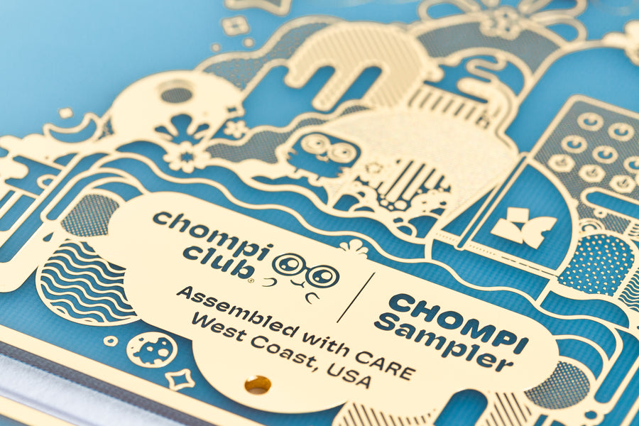 Closeup of Treasure Island CHOMPI bottom panel featuring Chase Bliss x CHOMPI Island graphics